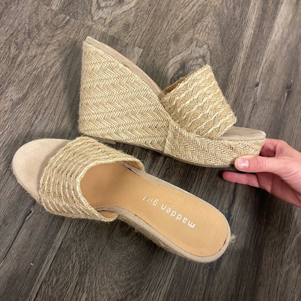 Madden Girl Tan Wedge Espadrilles with Braided Design